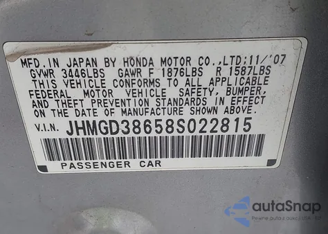 2008 Honda Fit Sport from USA, damaged, VIN JHMGD38658S022815